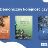 Okładki książek Petera V. Bretta: "Malowany człowiek", "Pustynna włócznia" i "Tron z czaszek".