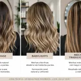 Tres estilos de mechas: balayage con degradado natural, babylights finas y mechas tradicionales marcadas.
