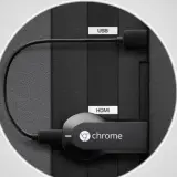 Chromecast podłączony do portu HDMI i USB telewizora Samsung.