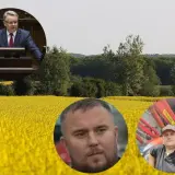 Kto stoi za projektem ustawy o rzeczniku praw rolników i ile to będzie kosztować? Na zdjęciu polityk i dwaj rolnicy na tle kwitnącego rzepaku.