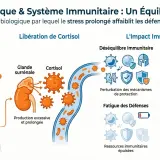 Le stress chronique épuise les ressources immunitaires, affaiblissant les défenses naturelles et augmentant la vulnérabilité aux maladies.
