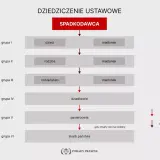 Schemat przedstawia kolejność dziedziczenia ustawowego: od dzieci i małżonka, przez rodziców, rodzeństwo, dziadków, pasierbów, aż do skarbu państwa.