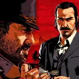 Dwóch mężczyzn z gry Red Dead Redemption, jeden z karabinem, drugi w garniturze. Fani zastanawiają się, kiedy będzie Red Dead Redemption 3.