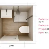 Jak zaprojektować łazienkę: schemat małej łazienki 2x2m z prysznicem, umywalką i WC. Wymiary i płytki.