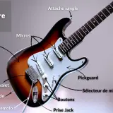 Les micros captent les vibrations des cordes sur la table, expliquant comment fonctionne une guitare électrique. Le son est ensuite traité par les boutons et le sélecteur.