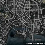 Mapa Los Santos, z zaznaczoną ulicą Grove Street. Widać ikony sklepów, garaży i innych miejsc.