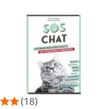 Couverture du livre "SOS Chat" par Dr Pierre Fabing. Un chat gris aux yeux bleus regarde vers le ciel. La liste des symptômes inclut "Accidents", "Intoxications", "Piqûres", "Fièvre", "Mise bas", "Yeux/oreilles", "Troubles digestifs", "Réactions allerg...