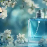 Frasco de perfume azul con un brillo refrescante, evocando la frescura de la naturaleza. Una posible equivalencia de Mercadona para un aroma cautivador.