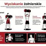 Instrukcja wyciskania żołnierskiego z workiem treningowym. Ćwiczenie buduje siłę i stabilizację obręczy barkowej, kluczowe dla fighterów, uwzględniając kategorie wagowe boks.
