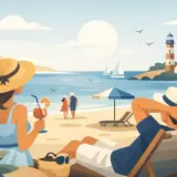 Relaks na plaży w Łebie, idealne łeba atrakcje dla dorosłych. Para spaceruje, ktoś pije drinka, a ktoś inny odpoczywa w leżaku.