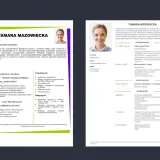 Dwa przykładowe CV z portretem kobiety i danymi kontaktowymi.