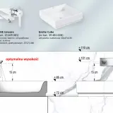 Schemat montażu baterii podtynkowej przy umywalce z wymiarami.