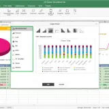 Grafico Excel con dati finanziari mensili e totali. La finestra "Inserisci grafico" mostra opzioni per creare grafici, inclusi grafici a barre impilate.