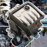 Silnik Volkswagen TDI SDI z widocznymi elementami innych jednostek napędowych.