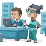 Zespół pracuje w biurze. Kobieta w okularach, typ ESTJ, sprawdza czas.