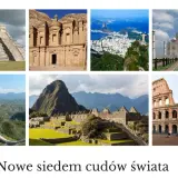 Kolekcja 7 cudów świata UNESCO: piramida Chichen Itza, Petra, Rio de Janeiro, Tadź Mahal, Wielki Mur Chiński, Machu Picchu, Koloseum.