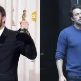 Ben Affleck z Oscarem i Ben Affleck w niebieskim swetrze. Ciekawe, ile lat ma Ben Affleck, patrząc na te zdjęcia.