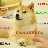 Shiba Inu z napisem "GIT!!". Wokół psa słowa: "OJ WEJ", "KSYWA", "SIKSA", "KAPCAN", "CHAWIRA", "FANABERIA".