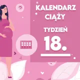 Kobieta w 18. tygodniu ciąży, z brzuszkiem i kalendarzem.