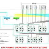 Najprostszy schemat domowej instalacji elektrycznej z wyłącznikami i zabezpieczeniami. Widoczne oznaczenia obwodów oświetlenia i gniazdek.