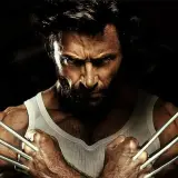 Wolverine po polsku, z pazurami wysuniętymi, w białej podkoszulce, patrzy groźnie.