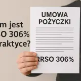 Ręka trzyma dokument z napisem "Umowa pożyczki" i "RRSO 306%". Tekst obok pyta "Czym jest RRSO 306% w praktyce?". Szukasz mało znane chwilówki ale pewne?