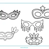 Conjunto de dibujos de carnaval kawaii para colorear: máscaras con plumas, estrellas y adornos. ¡Perfectos para una fiesta!