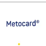 Niebieski napis Metocard® na białym tle.