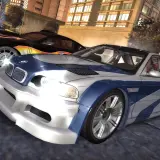 BMW M3 i Mustang z płomieniami, gotowe do wyścigu w NFS Most Wanted Redux.