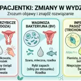 Infografika o wydzielinie z pochwy: normy, grzybica, waginoza, infekcje pasożytnicze. Nieprzyjemny zapach z pochwy może świadczyć o infekcji. Konsultacja lekarska jest kluczowa.