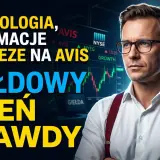Mężczyzna w okularach na tle wykresów giełdowych. Temat: "Psychologia, informacje i squeeze na Avis. Giełdowy dzień prawdy". Gorące dyskusje giełda.