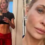 Aneta Kręglicka w wieku 50+ zachwyca formą. W czarnym topie i czerwonych spodniach prezentuje idealną sylwetkę.