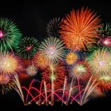Ein farbenprächtiges Feuerwerk erhellt den Nachthimmel, wie es typisch für Silvester in Deutschland ist.