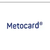 Niebieski napis Metocard® na białym tle.