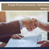 Two businessmen shake hands over a contract, signifying a firm fixed contract agreement.
