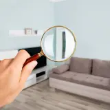 Main d'un homme tenant une loupe pour examiner un appartement. Que vérifier avant d'acheter un appartement ?