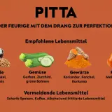 Pitta-Typen können mit Getreide, Gemüse, Gewürzen wie Kurkuma und Früchten ihre Balance finden. Vermeide Scharfes, Kaffee, Alkohol.
