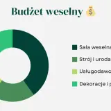 Wykres kołowy przedstawiający budżet weselny w Polsce: sala, strój, usługi i dekoracje.