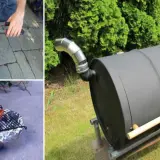 Collage de trois images : un barbecue improvisé avec des saucisses, un autre barbecue fait maison avec des saucisses sur une grille, et un grand barbecue cylindrique en métal, rappelant une jante de voiture.