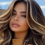 Mujer con cabello bronde ondulado, con reflejos rubios y castaños que iluminan su rostro.