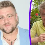 Tomasz Jakubiak, znany z programów kulinarnych, w dwóch odsłonach. W jasnej marynarce i z zawieszką, a obok w żółtej koszuli, z uśmiechem i w otoczeniu natury.