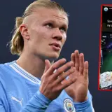 Erling Haaland w koszulce Manchesteru City, obok zrzut ekranu z gry FIFA, gdzie usuwa Ronaldo ze składu dla kuzyna.