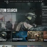Główny ekran gry z opcją "Custom Search" do wyszukiwania rozgrywek multiplayer. Widoczne wyzwania i tryby gry.