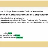 Text über Adjektive mit Beispielen für Grundform, 1. und 2. Steigerungsform.