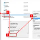 Festplatte formatieren Mac und Windows: Rechtsklick auf Laufwerk E:, dann "Formatieren..." wählen, um das Dateisystem (z.B. NTFS) auszuwählen.