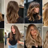 Kobiety z fryzurami w stylu baleyage blond, z subtelnymi refleksami i warstwowym cięciem.