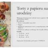 Dwupoziomowy tort z papieru z postaciami z Psiego Patrolu i napisem "Oliwia 5 lat".