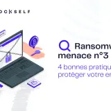 Un ordinateur portable cadenas, une clé et un symbole Bitcoin illustrent la menace du ransomware as a service. 4 bonnes pratiques pour protéger votre entreprise.