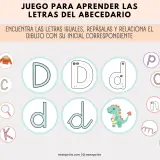 Juego para aprender el abecedario para imprimir mayúsculas y minúsculas, con letras y dibujos para relacionar.