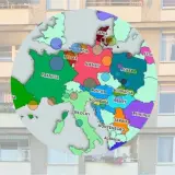Mapa Europy z zaznaczoną Danią. Kolory i kropki sugerują dane, być może dotyczące tego, ile kosztuje mieszkanie w Kopenhadze.